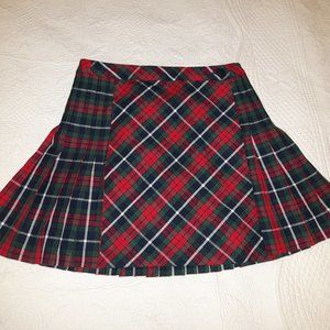 New Wrap around waist red plaid pleated skirt